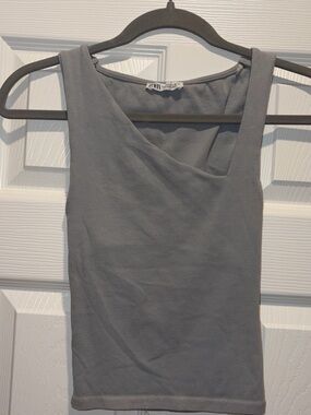 Zara Grey Blue Asymmetric Neck Tank